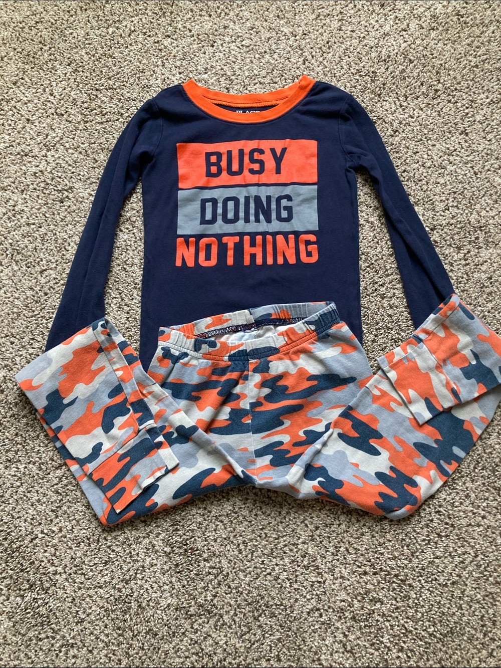 Boys The Children's Place Navy, Orange and Gray 'Busy Doing Nothing' Pajama Set